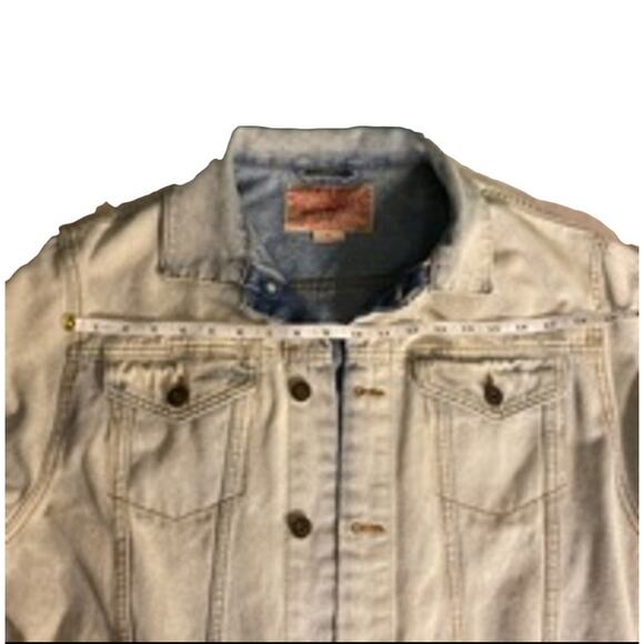 Upcycled Light Wash Denim Jacket XL Cross Detail Handmade Statement Piece - Picture 12 of 12